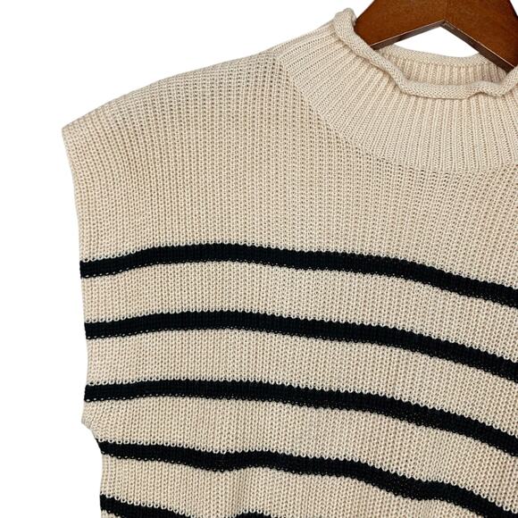 Dokotoo Sleeveless Sweater Beige Black Stripe Mock Neck Women's S - Picture 3 of 7